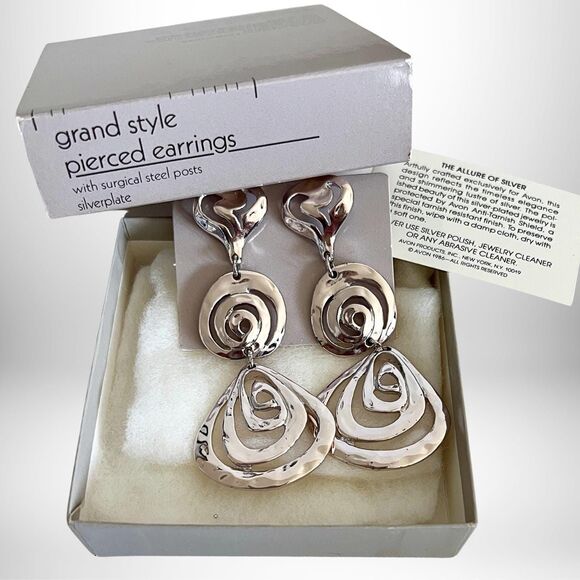 RARE 1989 Spiral Silver Plated Grand Style Earrings Avon Exclusive - NIB - Picture 2 of 2